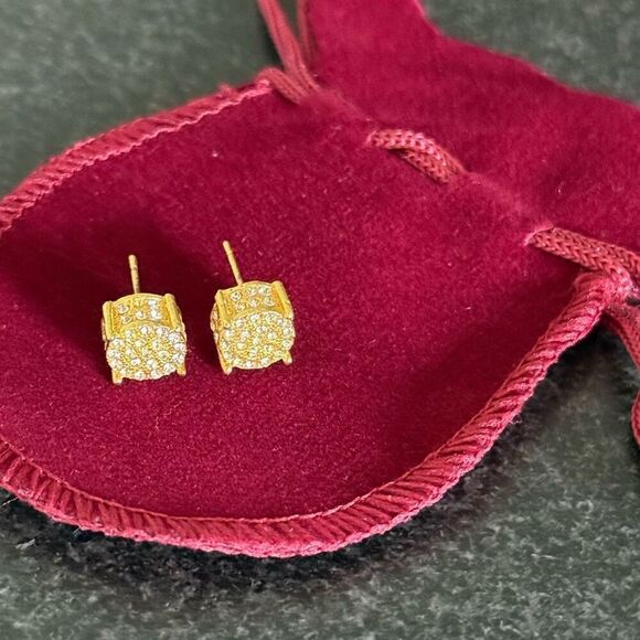 14k Gold Plated Cube CZ Earrings – Iced Out 3D Design - Picture 9 of 10